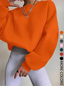 Women's Fall Winter Casual Long Sleeve Pullover Sweater, Fitted Round Neck Plain Top, Fashionable Multi-Color Options, Basic Sweatshirt