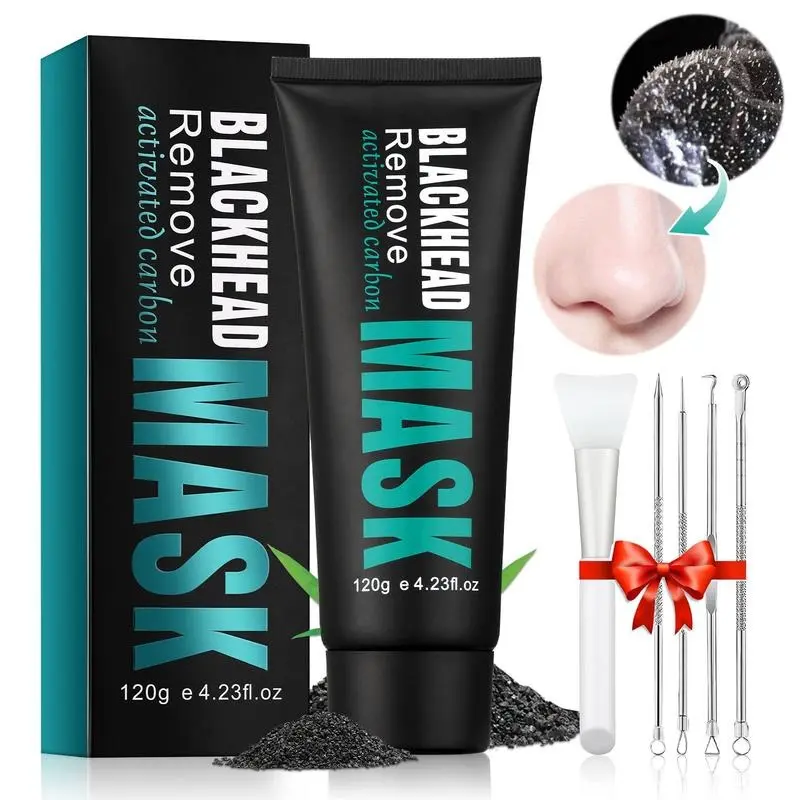 Peel Off Face Mask Blackhead Whiteheads Remover Masks Activated Charcoal Black Mask Purifying Peeling Facial Mask for Nose Pores Removal Reducing Cleansing Acne with Brush and Pimple Extractor Tools Cream Flower Moisturize Repair Rosemary Smooth