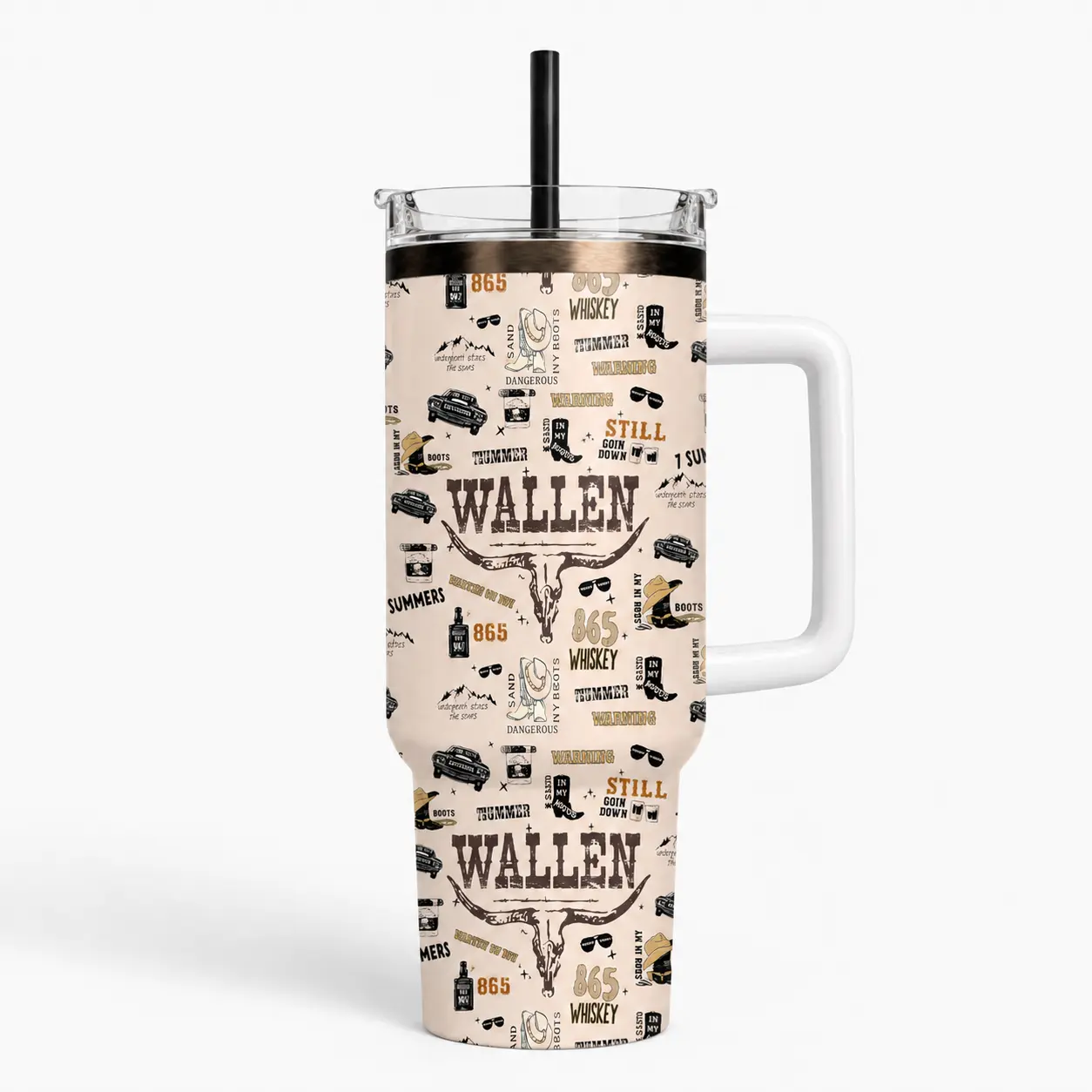 Wallen Country Western Tumbler 40oz 30oz, Cowboy Boots Whiskey Truck Cow Skull Travel Mug, Southern Concert Fan Cup, Rodeo Cowgirl Insulated Coffee Tumbler With Handle, Not Including The Straw Bottle Drinkware Water Bottles