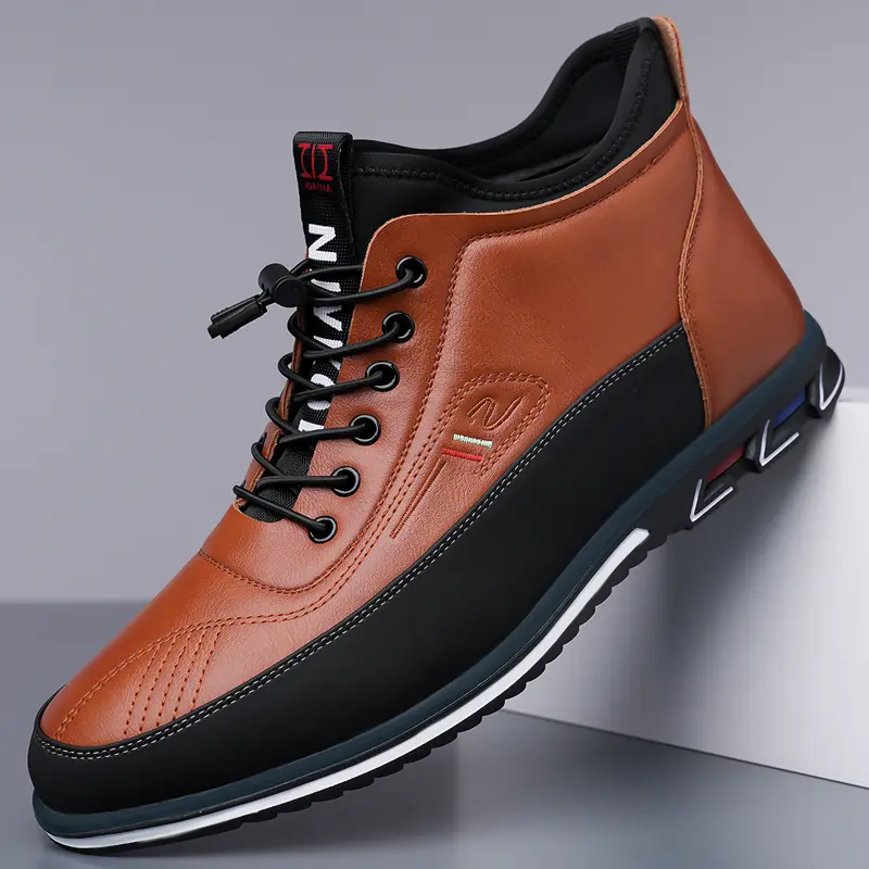 Large-sized men's shoes.Black & Brown High-Top Slip-Ons - Non-Slip Sole, Lightweight Comfort - Trendy Casual Style .ComfortableShoes