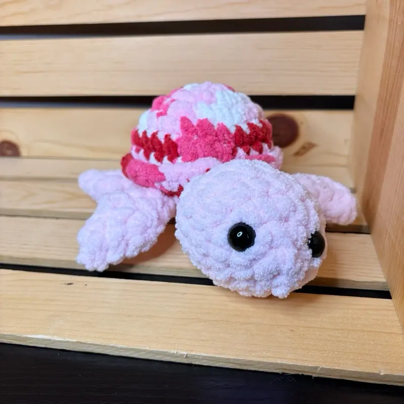 Pink & White Small Handmade Crochet Turtle Plush | Soft Sea Turtle Stuffed Animal | Cute Amigurumi Turtle Gift