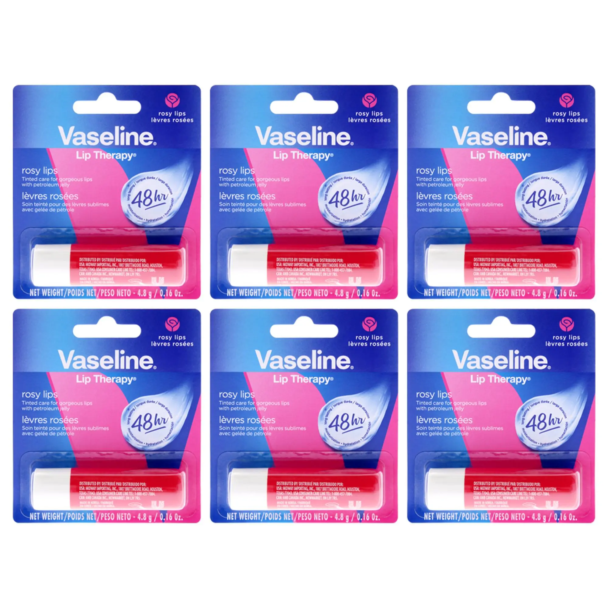 Lip Therapy Petroleum Jelly - Rosy by Vaseline for Women - 0.16 oz Lip Balm - Pack of 6