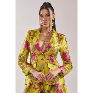BUY MYSELF FLOWERS BROCADE BLAZER IN LIME