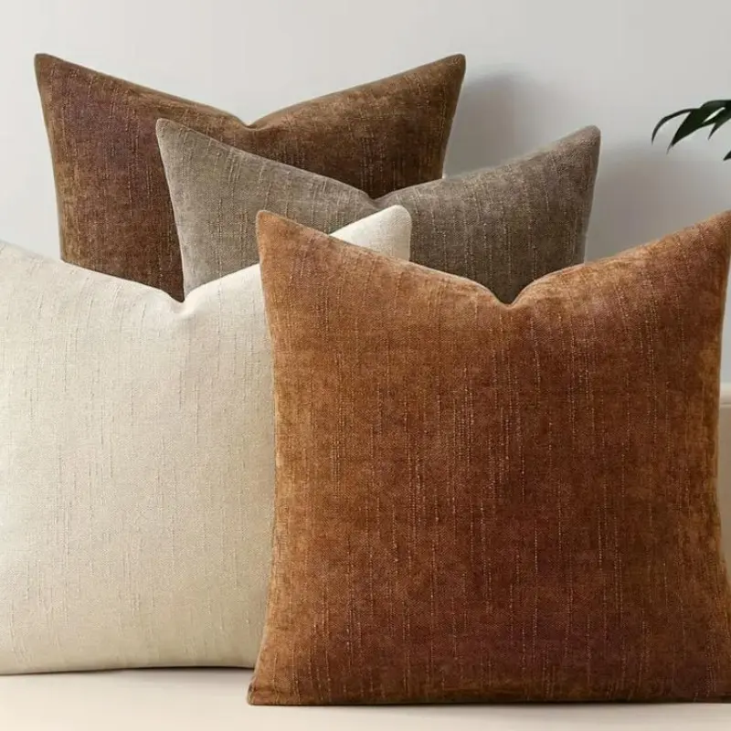 4pcs Neutral Decorative Pillow Covers, Set of four, Chenille Texture Cushion Set with Zipper Closure Farmhouse Style Suitable for Sofa, Bedroom and Living Room Decoration, No pillow core