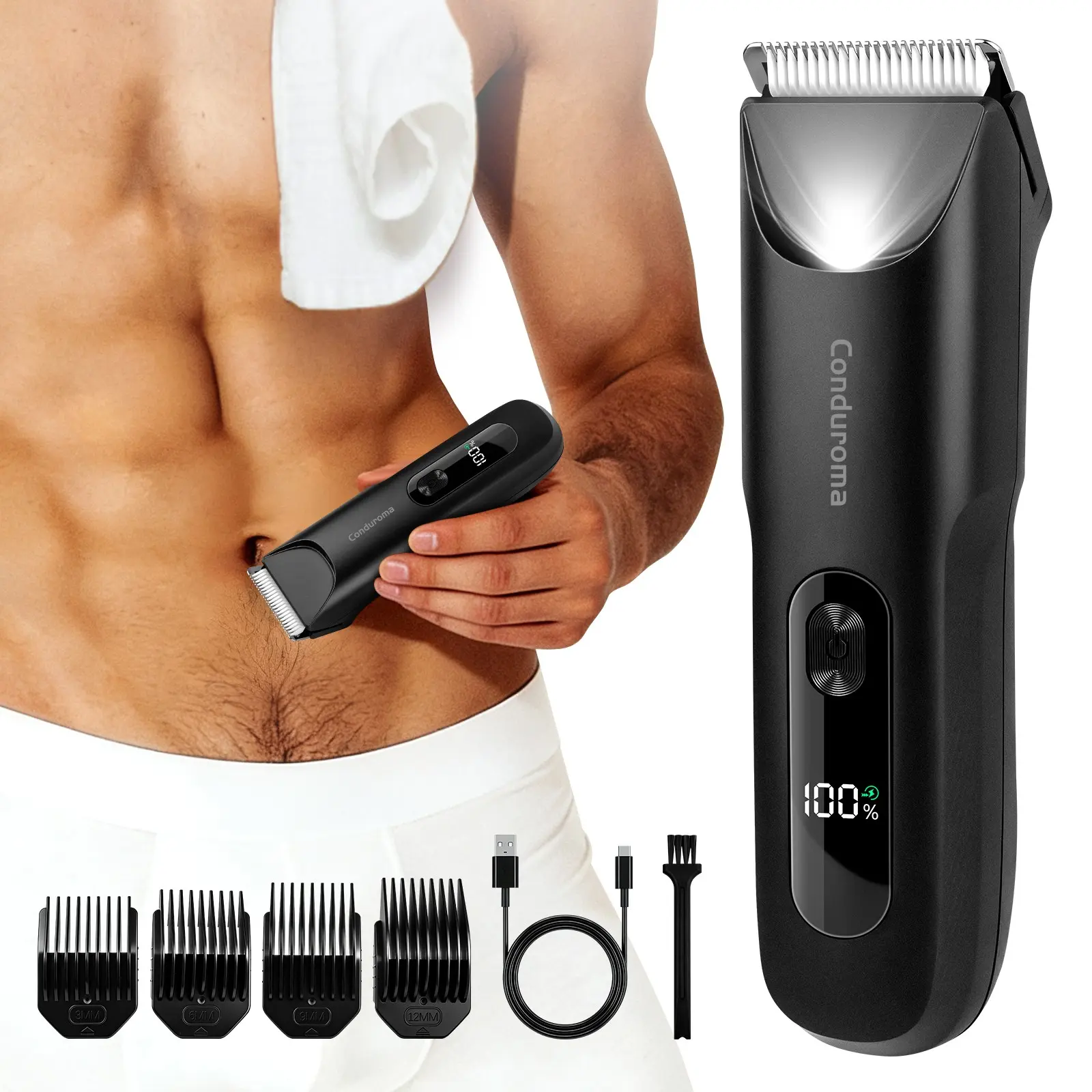 Cordless Electric Body Trimmer for Men – USB Rechargeable Hair Groomer with Smart Digital Display, Comfortable and Painless Grooming for Body Hair, Body Facial Trimmer, Wireless Trimmer, Cordless Trimmers