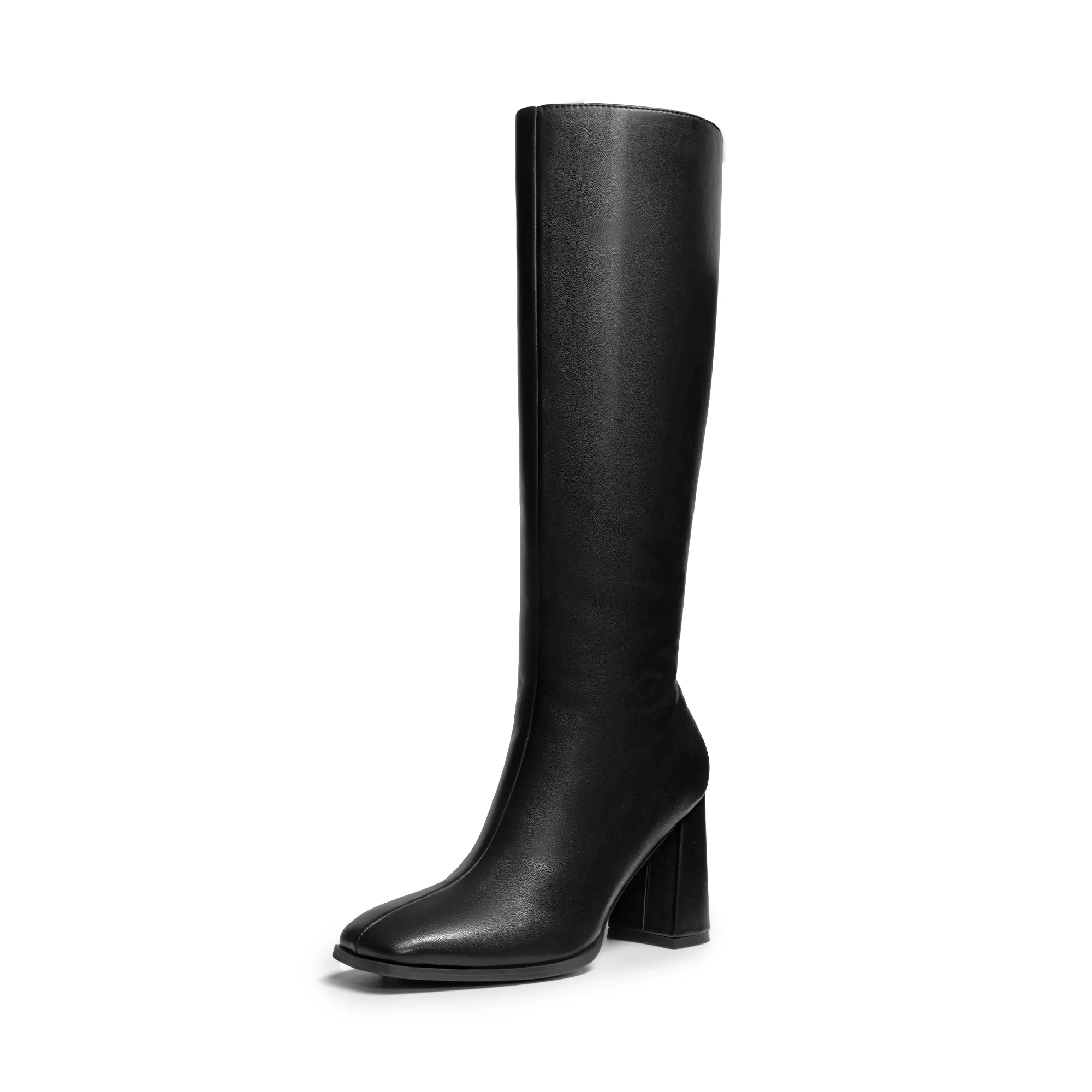 Dream Pairs Women's Vegan Leather Knee-High Boots - 8.5cm Stable Block Heel, Chunky Square Toe, Side Zipper, Padded Textile Lining, TPR Sole, Chic Casual Footwear for Evening, Formal Events