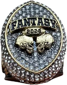 2024 Massive Gunmetal and  Fantasy Football Championship Trophy Ring, Award for Fantasy Football League Winner Clear Stones