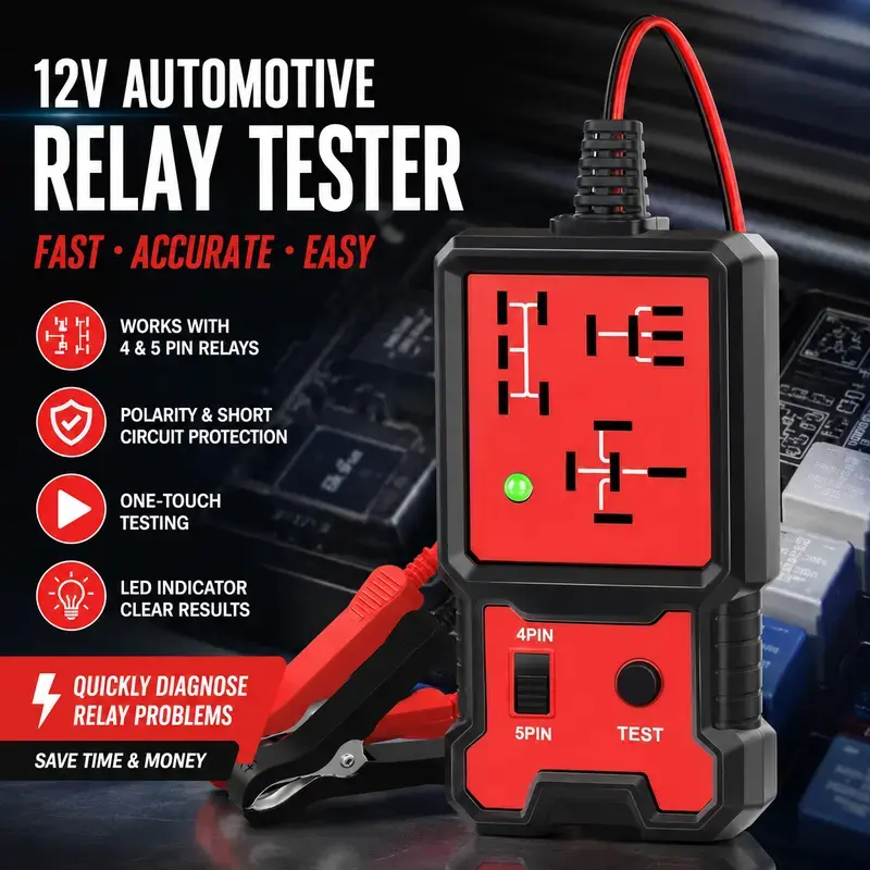 12V Universal Relay Tester – Automotive Relay Diagnostic Tool with LED Status Indicator, Fast Relay Testing, Battery Voltage Detection, Compatible with Cars, Trucks, SUVs & Motorcycles