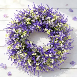 Dreamy Lavender Wreath, 12.6 Inch Artificial Farmhouse Wreath, Wall Decor, Window Decoration, Party and Wedding Decor, Indoor Outdoor Use, Decorative Wreath
