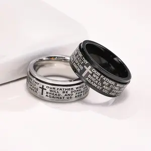 Simple Bible Cross Ring Rotatable Relief Men's Ring, Stainless Steel Bible Ring,Black Color Men's Nice Jewelry Gift