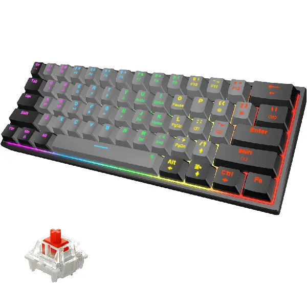 Snpurdiri 60% Compact Mechanical Keyboard, Red Linear Switches, Rainbow RGB Backlit, Full Anti-Ghosting, Ultra-Compact Mini Gaming Keyboard for PC Gamers, Office & Business Use, Black-Grey, Hot-Swap Ready