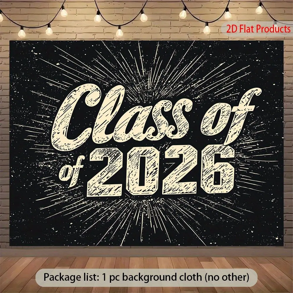 2026 Graduation Classic Tapestry, Retro Glossy Geometric Black Star & Letter Design Durable Polyester Wall Hanging - Glam Decor for Graduation Parties, Studio Backgrounds