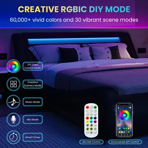 SHA CERLIN Deluxe LED Bed Frame with PU Leather Upholstered Adjustable Headboard,Modern Low Profile Sleigh Design,Heavy Duty Wood Slat Support,No Box Spring Needed,Full/Queen/King Size#ChristmasGifts#TikTokShopBlackFriday