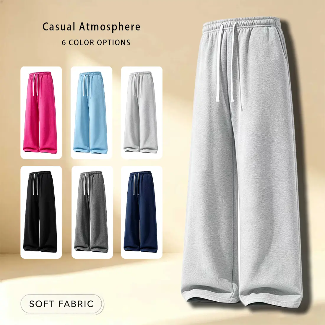Women’s straight-leg casual pants, classic solid color, soft and comfortable, lightweight fleece fabric, streetwear style, versatile women’s pants suitable for jump rope, yoga, hula hoops, and other everyday casual workouts — no back pockets design sohoch