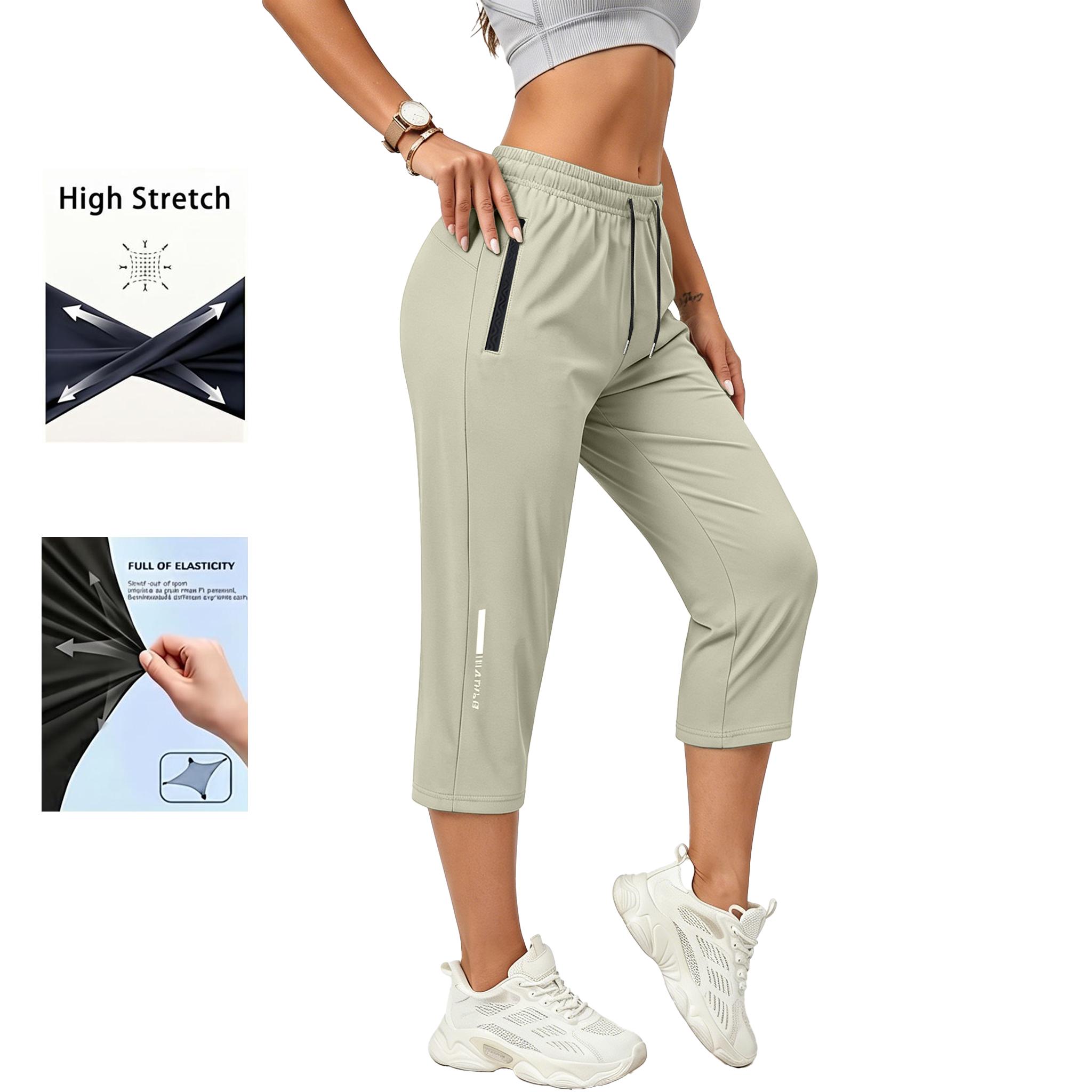 4-pack women’s casual, comfortable loose pants—recommended for summer beach trips and vacations; includes pockets, stretchy fabric, and a summery vibe; seven-eighths length for women. 4-pack women’s casual, comfortable loose pants—recommended for summer beach trips and vacations; includes pockets, stretchy fabric, and a summery vibe; seven-eighths length for women.