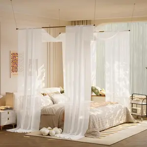 White Canopy Bed Curtains Princess Bed Canopy Scarf for Full/ Metal Bed Frame,  Frame Bed, Bed Canopy for Girls Boys-2 Panel Sheer Curtain 37.8" W x 228"