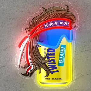 Twiisted Tea Neon Sign, Mullet Miller Beer Can LED Wall Light for Bar, Man Cave，USB Powered 9.45“*12.99”inch