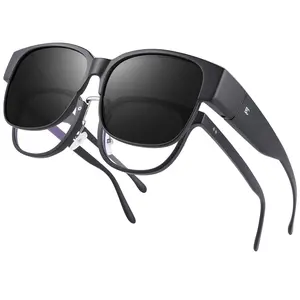 Polarized Fit Over Sunglasses: Wear Over Glasses Sunglasses Wrap Around Fitover Shades for Men Women Fashion Eyewear UV400 Pretection Anti Glare Lightweight Outdoor Clip On Flip Up BC2113