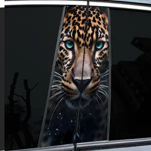 2PCS Wild Blue Eyed Leopard Art Car Sticker, Universal Car Sticker, B-Post Sticker, Waterproof, Scratch Resistant, Suitable for All Models, Vehicle Decorations, Laptops, Helmets