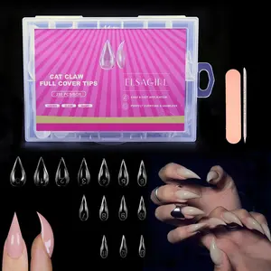 ELSAGIRL Cat Claw Short Curved Stiletto Nail Tips 280 Pcs 14 Sizes for Poly Gel Extension 3D Eagle Hawk Curve Sculptural Acrylic Nails Reusable Full Cover Molds Nail Art Design