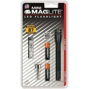 MAGLITE Clear LED Bulb, 111 Lumens, Mini Flashlight Black Aluminum Body, 2 AAA Batteries Included SP32016