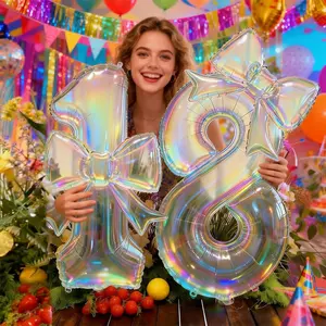 6pcs 40in Oversized Colorful Number 18 Balloons with Bow, Aluminum Foil Party Decorations for 1st Birthday Anniversary