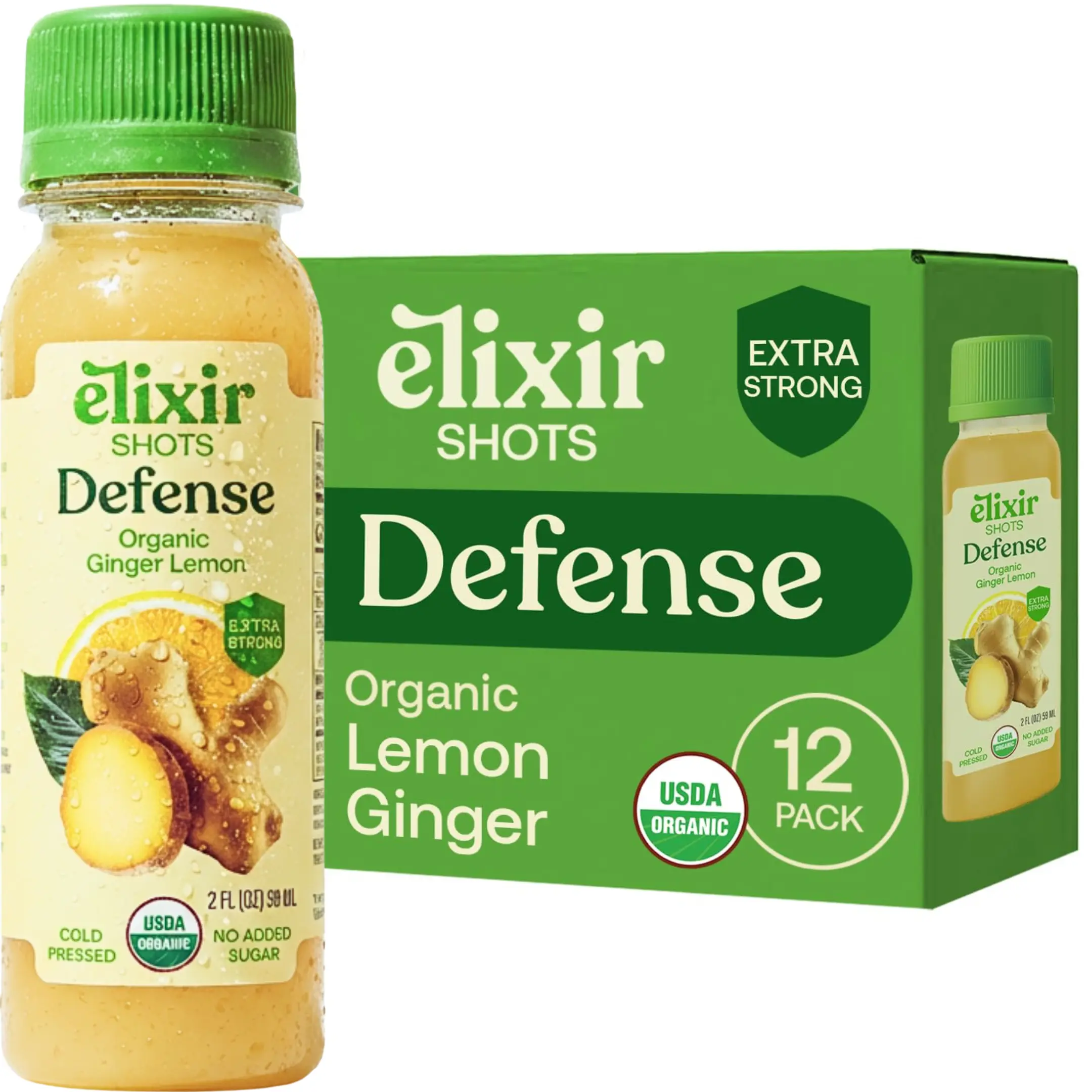 Defense Coconut Beverage - Cold Pressed Ginger & Lemon Shots 50000mg Organic Ingredients USDA Certified Natural Health Boost Drink Healthy Juice Nutrient Rich Juices