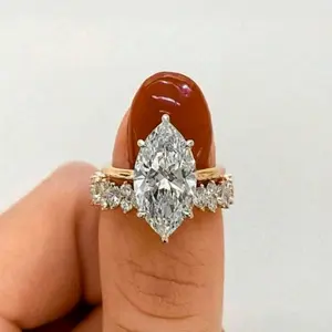 2Pcs Marquise Engagement Ring Set, Eternity Cubic Zirconia Wedding Band for Women, Perfect Valentine's Day Jewelry Gift