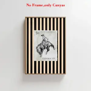 1 pc, wall art, vintage poster, vintage prints, rodeo stamp art print, western canvas painting with stripes, kitchen decor, restaurant aesthetic design, gift for friends, housewarming gift, unframed