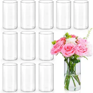 6 Inch Glass Cylinder Vases for Centerpieces | 12 count Clear Small Flower Vase for Wedding Decorations, Floating Candle Vases in Bulk, Hurricane Candle Holders for Table, Home Decor