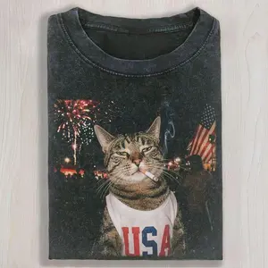 Comfort Colors Smoking Cat Shirt, Funny Cat USA Tee, America 250 Graphic T-Shirt, Patriotic 4th of July Shirt, Animal Lover Gift