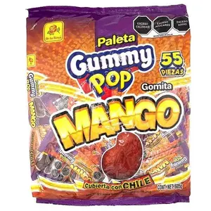 Paleta Gummy Pop Mango Lollipop 55 Pieces with Chile Flavor  Snack