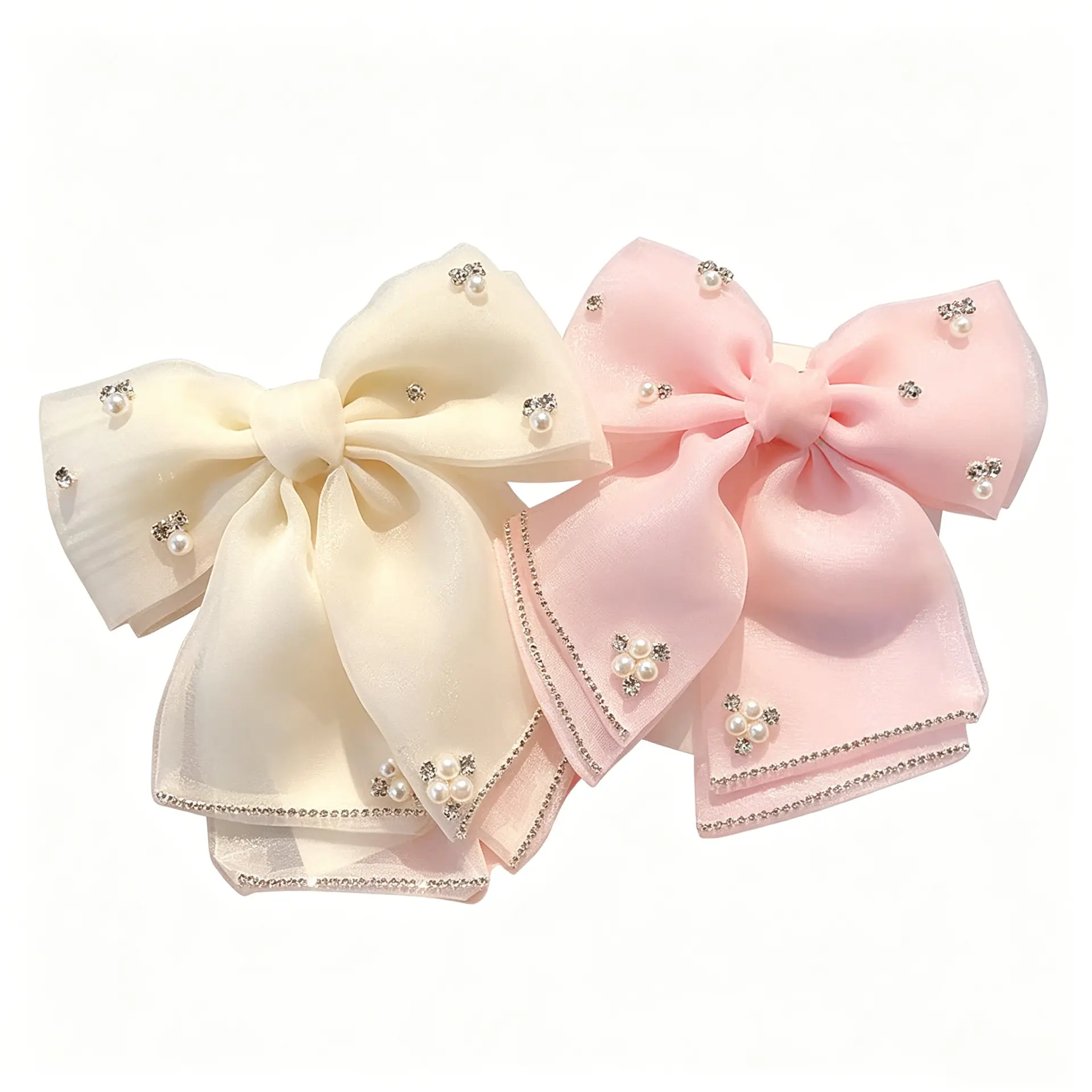 Pearl Bow Hair Clip | Elegant tulle hair clip, a must-have hair accessory for sweet girls, perfect for everyday wear, dates, and parties. Non-slip and sparkly.