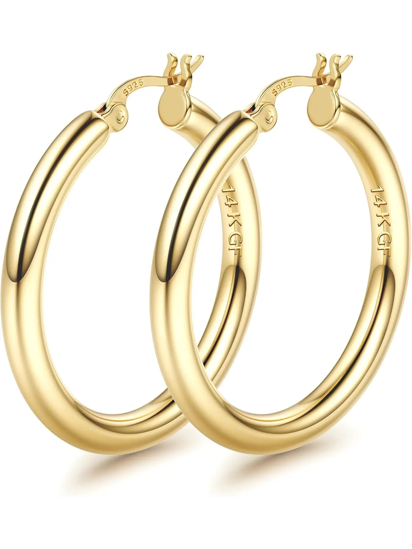 14k Chunky Hoop Statement Earrings for Women, 925 Sterling Silver Post, Hypoallergenic, Lightweight, 25-70mm Sizes, Casual Style, Earrings Jewelry