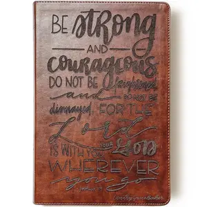Personalized ESV Wide Margin Bible - Brown - Be Strong and Courageous - Hand Lettered and Engraved