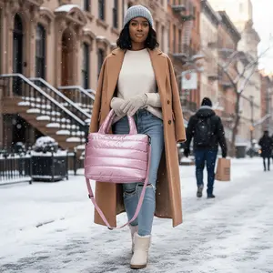 Quilted Puffer Tote Bag – Lightweight Nylon Shoulder Bag for Women