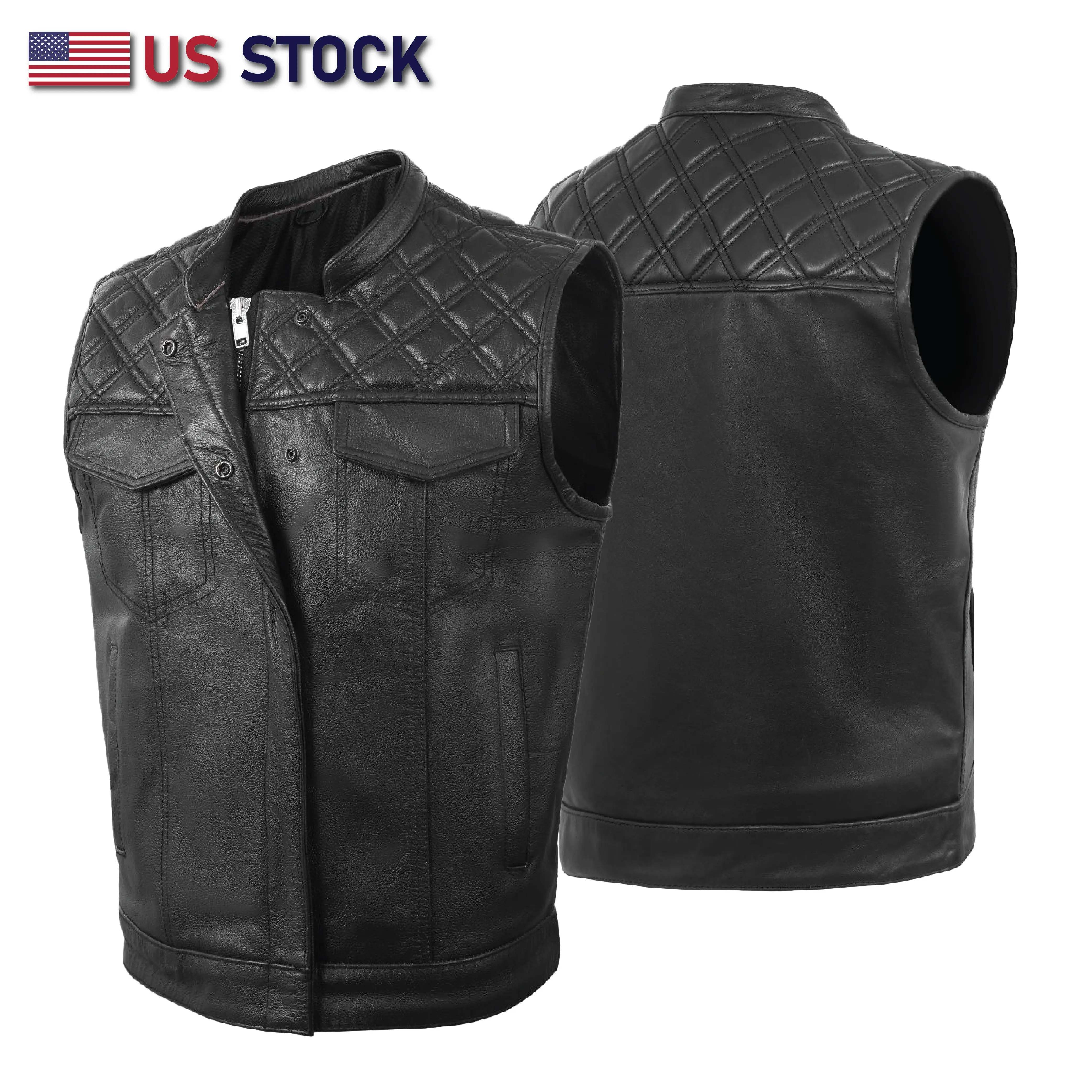 HighwayLeather Men's Diamond Stitch Cowhide Leather Vest, Classic Club Style Biker Top with Fitted Zipper Front & Concealed Carry Pocket, Stylish, Menswear, Fitted Zipper Vests, Plain, Front Close Vests