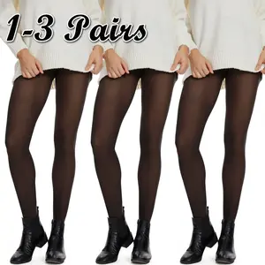【Not Fleece Lined】1-3 Pairs Women's Solid Minimalist High Waisted Black Gray Sexy Stockings Translucent Pantyhose Leggings Super Elastic Stockings, Valentine's Day Gift (Suitable 15-20℃)