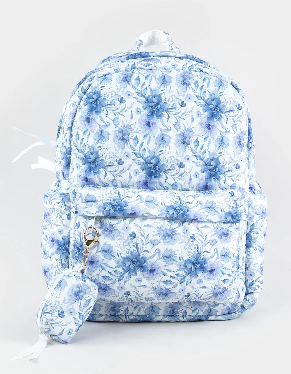 TILLYS  Womens Quilted Floral Backpack, Blue Combo