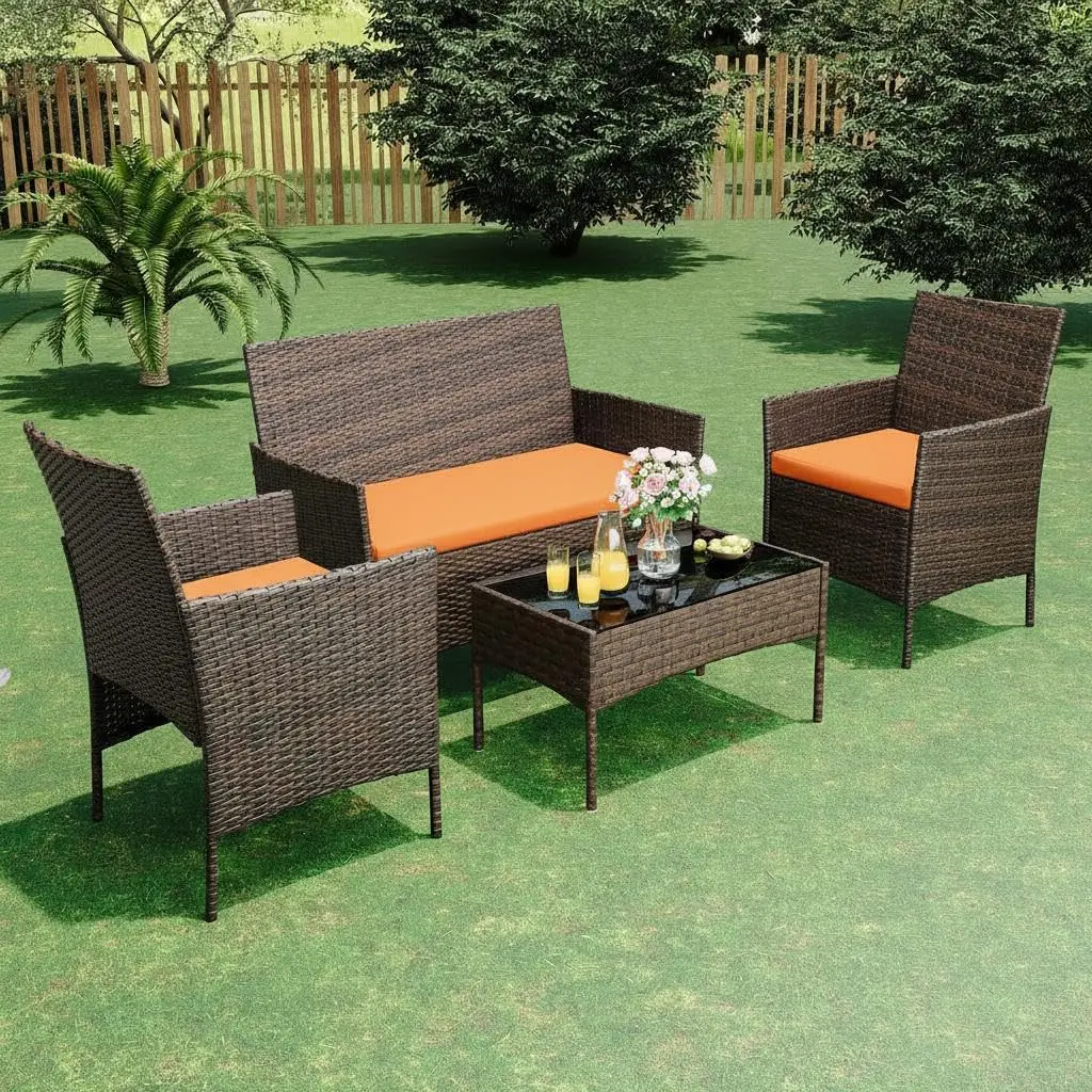 Gaomon 4-Piece Set / 3-Piece Set PE Rattan Outdoor Cushioned Modern Patio Dining & Conversation Set, Wicker Rattan Furniture for Patio, Front Porch, Patio Dining Set, Cushioned Furniture Set,home decor,camping essentials