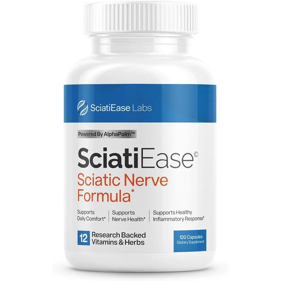 SciatiEase Sciatic Nerve Healthcare Support Supplement - Nerve Formula with AlphaPalm, PEA, Vitamin B Complex, 300mg Alpha Lipoic Acid, 120 Capsules