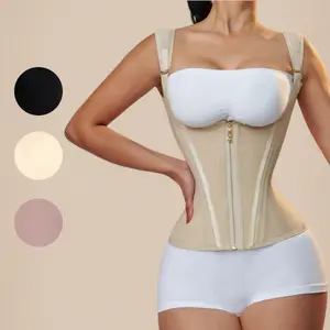 ChicCuve Extreme Latex Corset Waist Vest Compression Cotton Women Shapewear with Zipper Tank Top Adjustable Straps High Elasticity Pink Basic Minimalist