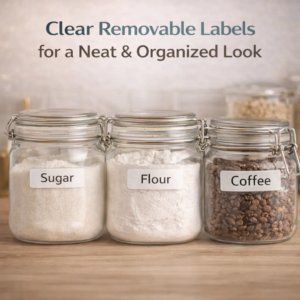 2 Rolls Clear Label Tape for Kitchen Storage Bins Waterproof Write On Easy Peel No Sticky Residue