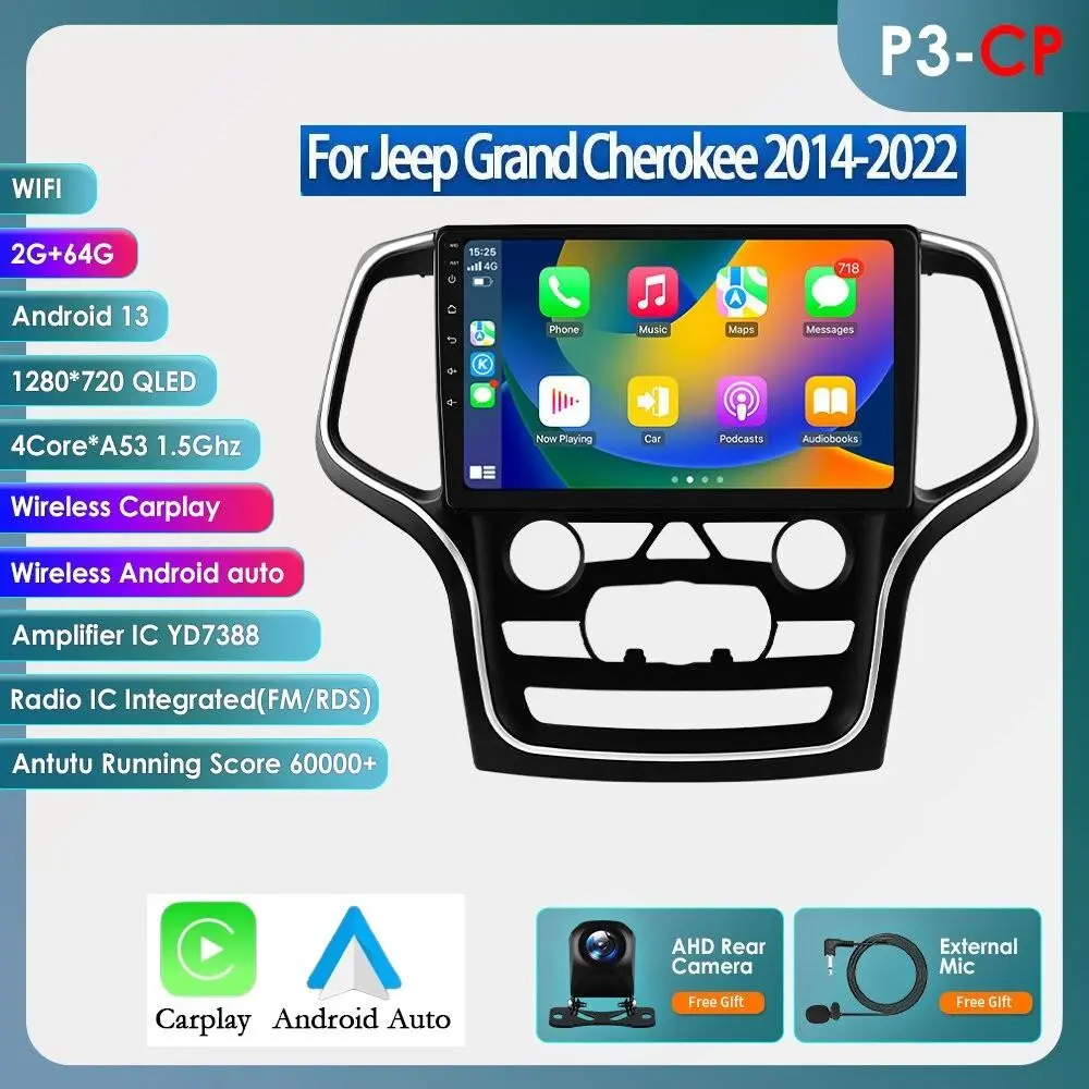 Hizpo 10.1in Double Din CarPlay Car Screen for Jeep Grand Cherokee WK2 2014-2022, 2G QLED High Definition Full HD Touchscreen Autoradio with GPS Navigation, Android Auto, Multimedia Video Player