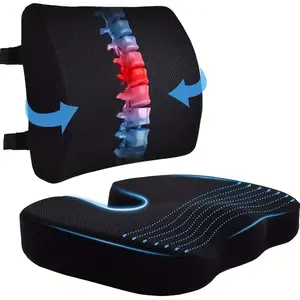 Seat Cushion, Lumbar Support Pillow with Adjustable Strap-Chair Cushions for Sciatica Pain Relief-with Washable Cover Memory Foam for Car, Travel and Wheelchair-Black