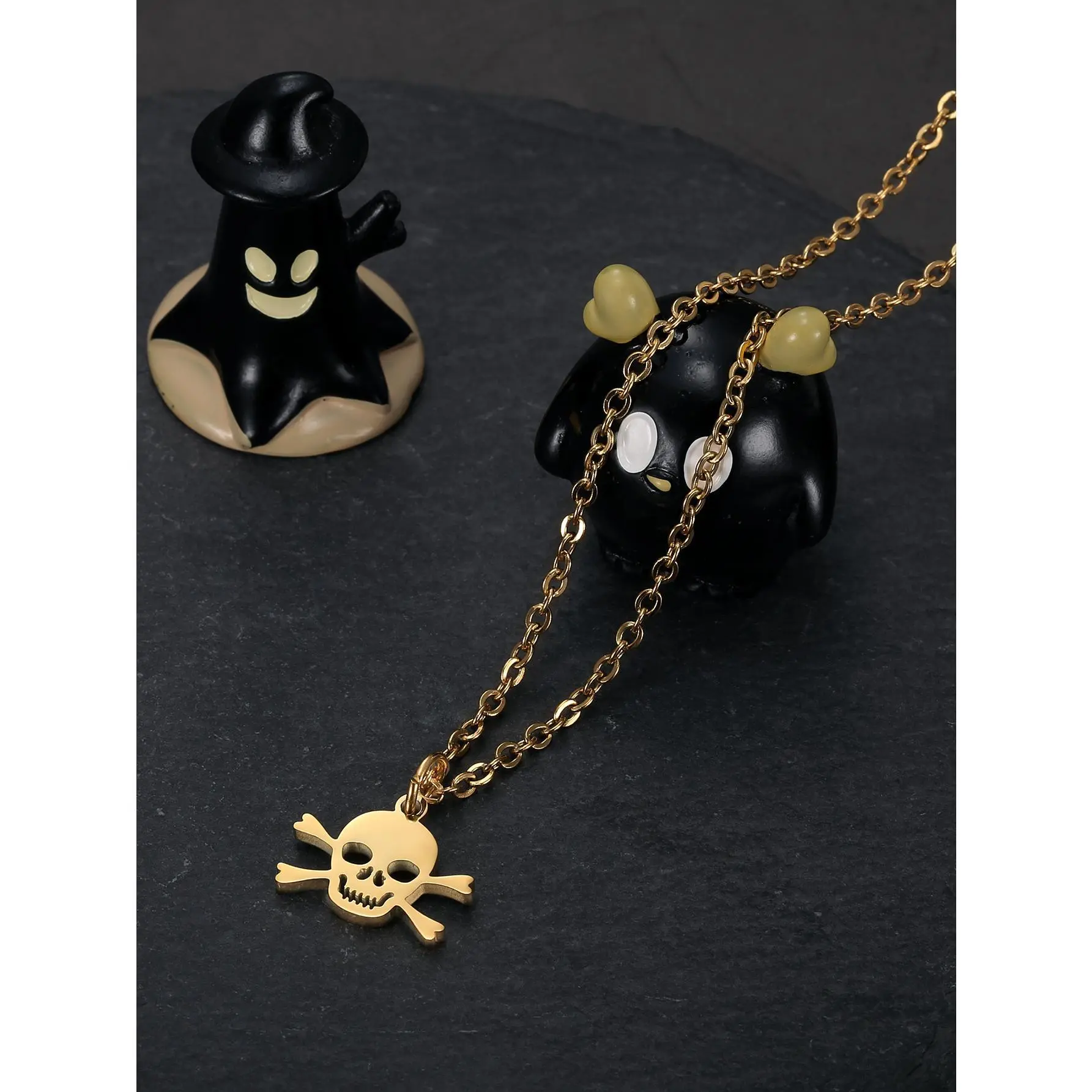 Unisex Casual Skull & Crossbones Geometric Pendant Necklace - Durable Stainless Steel Chain Jewelry Necklaces for Everyday & Party Wear, No Warning Applicable