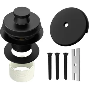 Matte Black Lift and Turn Tub Drain Trim Set with 1-Hole Overflow Cover, Bathtub Drain Kit Overflow Drain Stopper Replacement
