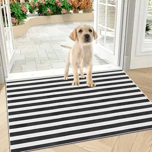 One piece black and white striped style doorway mat, Geometric Pattern Rug, soft polyester, washable, suitable for For Bedrooms, Bathrooms, Kitchens and Entrances, Indoor and Outdoor Mats | Durable Mats, Welcome Mats