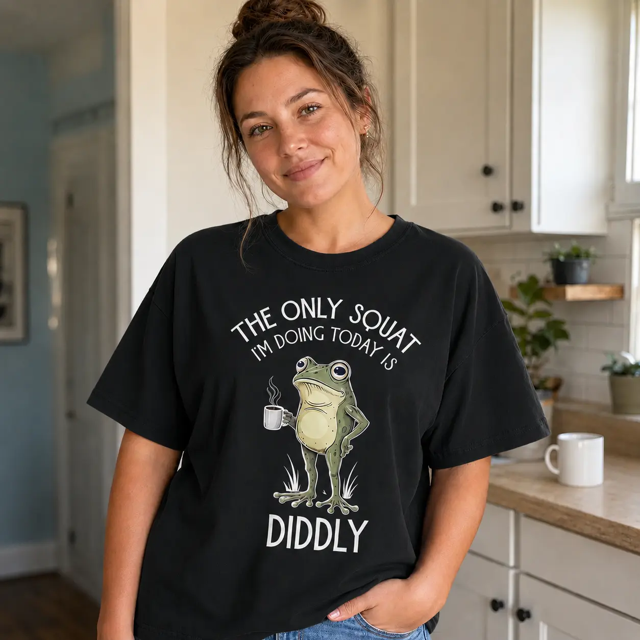 [Made in USA] The Only Squat I'm Doing Today Is Diddly Squat Shirt, Funny Gym Shirt, Frog Coffee T-Shirt, Lazy Workout Joke Tee, Gift for Men Women