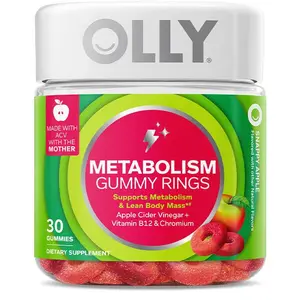 OLLY Metabolism Gummy Rings, Apple Cider Vinegar, Vitamin B12, Chromium, Energy and Digestive Health, Chewable Supplement, Apple Flavor - 30 Count